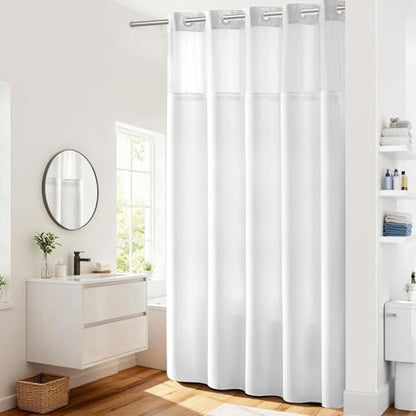 RiverDream Heavyweight Waffle No Hook Shower Curtain with Liner,White,71x98 | Dotted Waffle,Snap-in Liner,Heavy Duty,Quick Dry,Mesh Top Window,With Bottom Magnets,Hotel-Grade,Washable,Ultra Tall Size - color: White, size: 71"W x 98"L (Pack of 1)