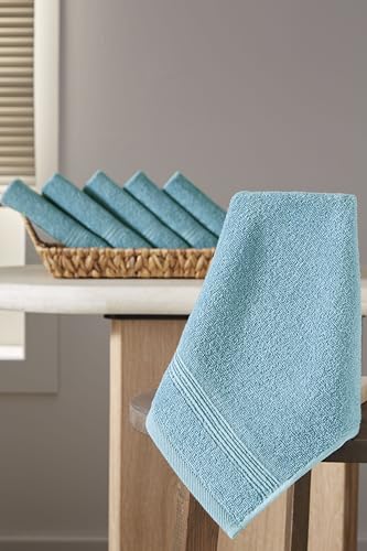 Ozdilek 6-Piece Washcloth Set 13x13 Towels 100% Turkish Cotton, Soft, Absorbent, Gentle on Sensitive Skin, Multi-Purpose Use, Washable, Reusable, Ideal for Baby Care & Spa 6 Towels (Milky Blue) - color: Milky Blue