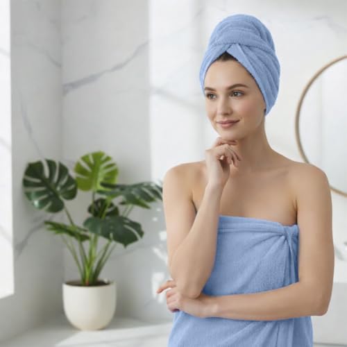 Light Blue Bath Towels for Bathroom – 100% Cotton, Thick, Soft, Luxury Bath Towels Set with 2 Extra Large Bath, 2 Hand, and 4 Washcloths – Plush, Absorbent, and Hotel-Quality Towels for Bathroom & Spa - color: Light Blue