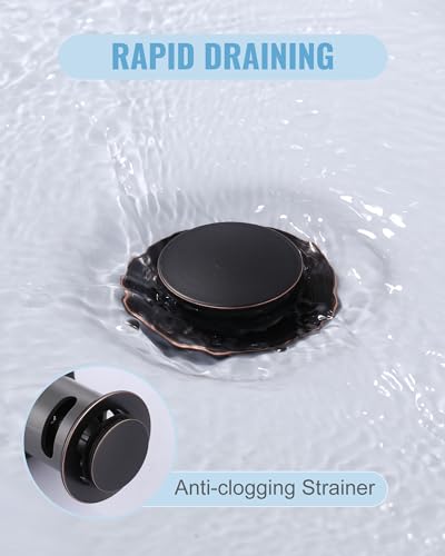 Bathroom Sink Drain with Overflow Vessel Sink Stopper,Pop Up Drain for Bathroom Sink Pop Up Drain Stopper for Hair Catcher,Oil Rubbed Bronze - color: Oil Rubbed Bronze, style: With Overflow