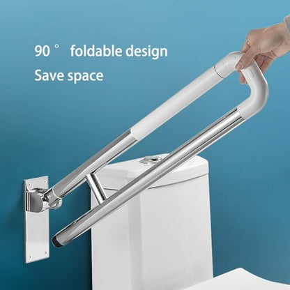 27.6 INCH Toilet Safety Rails, Disabled Flip-Up Bathroom Grab Bar, Toilet Handrails Hand Grips Handle Shower Assist Aid, Handicap Grab Bars for Elderly(Gray:White) - color: White