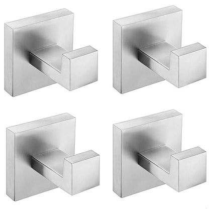 Nolimas Towel Hook Stainless Steel Bathroom Rustproof Clothes Towel Coat Hook Wall Mounted Square Toilet Kitchen, Heavy Duty Door Hanger, 4 Pack, Brushed Nickel - color: Brushed Nickel, size: 4 Pack