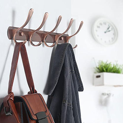 SKOLOO Coat Rack Wall Mount - Modern, Metal Wall Coat Rack with 5 Hooks, Sturdy Wall Hook Rack Rail for Hanging Coat, Jacket, Clothes, Hat, Red Copper - color: Retro Red