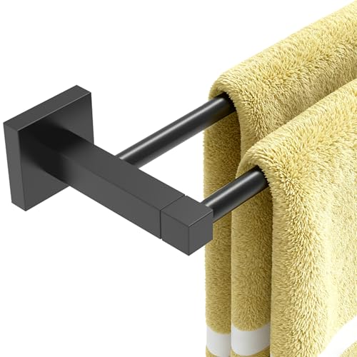 RUACQ Double Towel Bar 24" Towel Racks for Bathroom Wall Mounted Black | One-Piece Bath Towel Holder, Total Length 26 Inch Single Towel Rod, 304 Stainless Steel Rustproof, Square Base, Heavy Duty - color: Matte Black, size: 24 inch(Center to Center) Doubl
