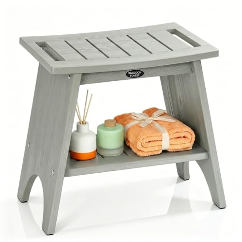 HDPS Shower Benches for Inside Shower to Sit on, Waterproof Shower Chair with Storage Shelf, Heavy Duty 500-lb Shower Seat, Shower Stool for Shaving Legs, Indoor/Outdoor Use, Grey - color: Grey