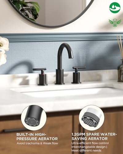 FORIOUS Widespread Black Bathroom Faucet 3 Hole, Matte Black Vanity Faucet | Commercial 8 Inch Matte Black Bathroom Sink Faucet Widespread with 360° Swivel Spout, 3 Hole Black Faucet for Bathroom Sink - color: Matte Black, style: Modern