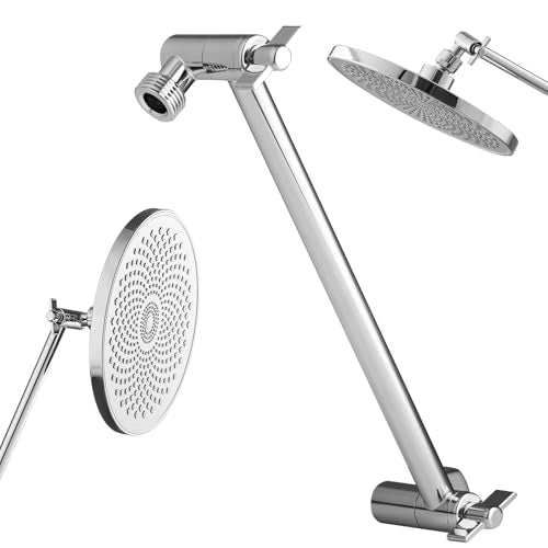 VEVOR Shower Head Extension Arm, 11 Inches, Brass Shower Arm Extender with Flexible Adjustable Angle Height, Chrome Finish, G1/2 Universal Thread Connector Compatible, for Rain & Handheld Showerhead - size: 11''
