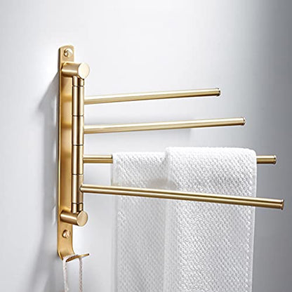 ZHOUXIAO All Brass Swing Out Towel Bar Holder Wall-Mounted/Gold Swivel Towel Rack Hanger Organizer for Bathroom,Kitchen, 4-Bar Towel Bar Folding Arm Swivel Hanger Bathroom St Black