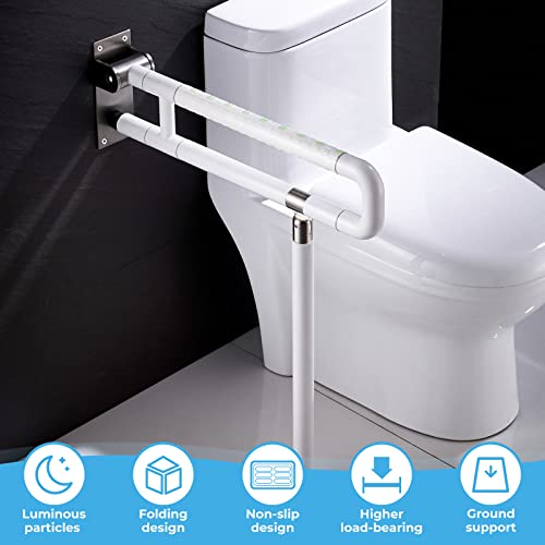 Modunful Upgraded Handicap Grab Bar for Bathroom, Flip Up Toilet Hand Rail for Elderly, Disabled, Pregnant, 23.6 Inch, White, Textured Finish, Stainless Steel - color: S-2910.White