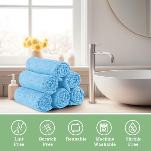 Washcloths Bulk 100 Pack Face Towels, Highly Soft Wash Cloths | Hand Towels, Fast Drying Multi-Purpose Microfiber Cleansing Cloths for Bathroom, Hotel, Spa, and Salon Blue (12" x 12") - color: Blue, size: 100Pack