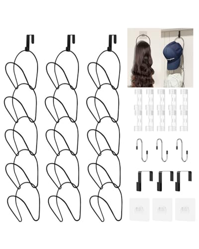 LINFIDITE 15 Pack Hat Rack Hanger Holder Organizer Closet Hanging Baseball Cap Display Storage Rack for Scarves Handbags Towels Clothes Ties Over Door Wall Mounted w Hanging Hook Black