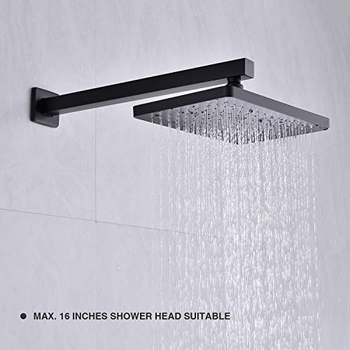Matte Black Shower Arm with Flange 16 Inch Wall Mounted Extension Arm for Bathroom Rainfall Shower Head, Stainless Steel, Square Shaped - color: Matte Black