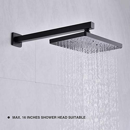 Matte Black Shower Arm with Flange 16 Inch Wall Mounted Extension Arm for Bathroom Rainfall Shower Head, Stainless Steel, Square Shaped - color: Matte Black