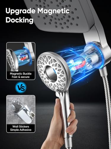 Cobbe® Dual Shower Head with Magnetic Handheld, Chrome | Rain Shower Combo, 2-in-1 Fixed & Detachable, Multiple Spray Modes, Built-in Magnet Dock, 6ft Hose - color: Chrome