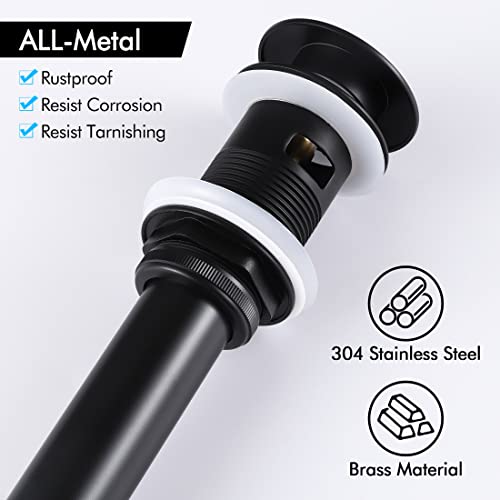 KES Bathroom Sink Drain with Overflow, Pop Up Drain Sink Stopper Matte Black, All Metal Brass and SUS304 Stainless Steel, S2008S62A-BK - color: Matte Black, style: With Overflow (Normal Cap)