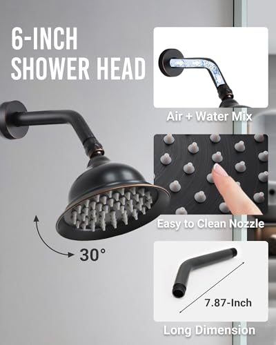 DASAN Antique Dual Shower Head Faucet Set, Oil Rubbed Bronze Dual Rain Shower Head System Complete Double Head Shower Fixture Combo, 9'' & 6'' Dual Rainfall Overhead Shower with Handheld, Valve & Trim - color: Oil Rubbed Bronze