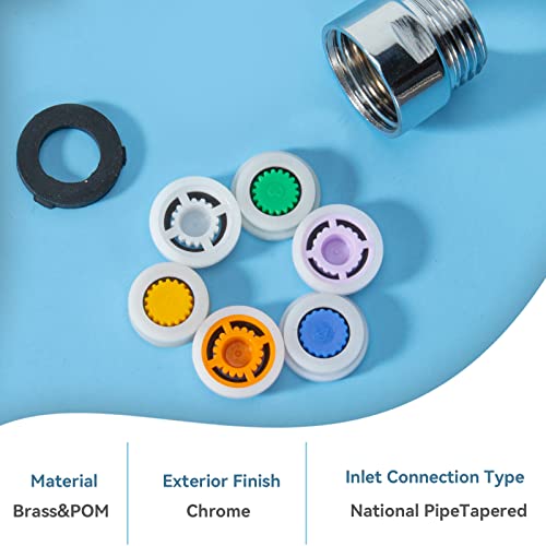 MAYYAYA 7-Pc Brass Shower Flow Saver Kit, 1/2G, 6 Color Options | MAYYAYA brass flow saver kit: 6 color-coded reducers (1.2-2.5 GPM); durable 1/2G connector; fits fixed & handheld showers - color: Colours