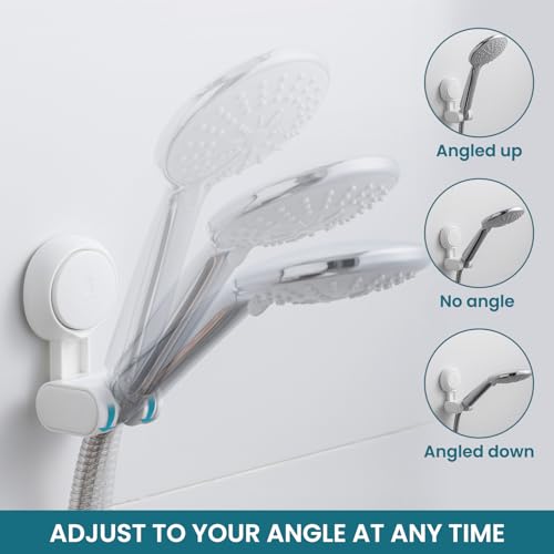 TAILI Shower Head Holder Suction,Adjustable Height & Angle,Universal,White | bathroom handheld shower wand bracket,no-drill removable waterproof,round,plastic,wall mounted,kids,pets,4.5" - color: Light White, size: Round