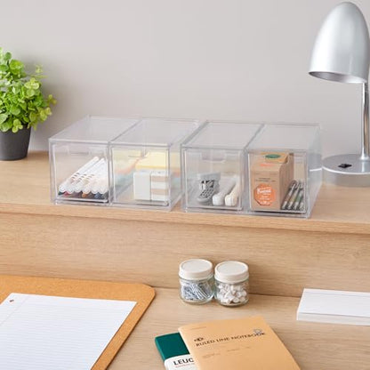STORi Stackable Desk Organizer drawers, Clear Pen Pencil Makeup Brush drawers for Desktops and Vanities, 4 Tall Drawers (Made in USA) - style: 3.5"W x 3.5"H Drawers (Set of 4)