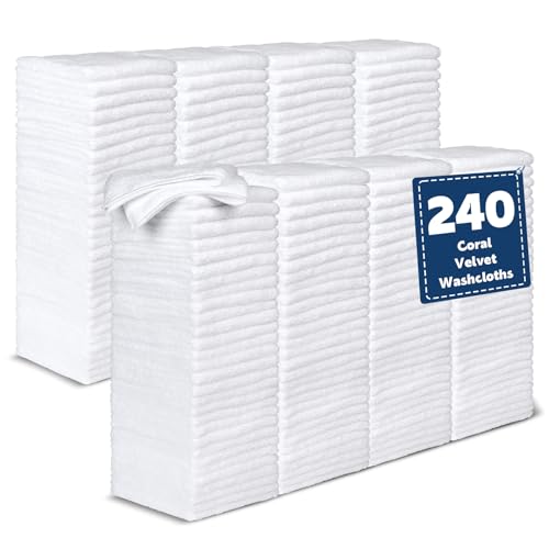 TEAWOO Coral Velvet Washcloths Bulk -240 Pack, Highly Absorbent and Soft White Face Towels, Multi-Purpose Washcloths and Hand Towels for Bathroom, Hotel, Spa and Gym, 12 x 12 inches - color: White, size: 240 PACK