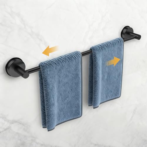 14.6inch~24inch Towel Racks for Bathroom,Adjustable Suction Cup Towel Bar for Bathroom Wall,Stainless Steel Bath Towel Holder for Shower(Matte Black) - color: Black