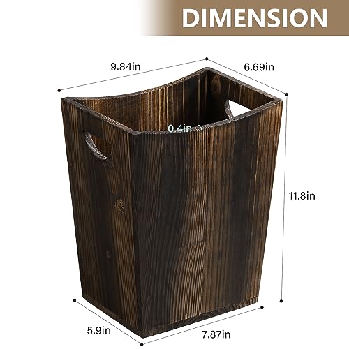 SEHERTIWY Wood Trash Can, Farmhouse Wastebasket Bin for Bathroom, Office, Bedroom, Living Room, Small Square Rustic Garbage Container (Wood-Brown) - color: Brown
