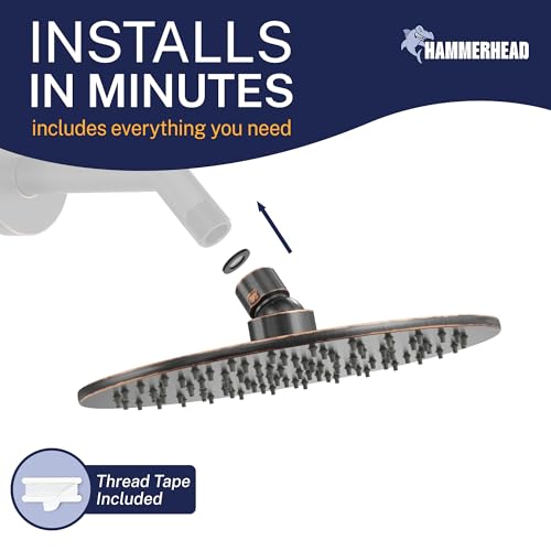 HammerHead Showers Solid Metal Round 8 Inch Rainfall Shower Head, High Flow Shower Head Optimized for Pressure, Oil Rubbed Bronze, 1.75 GPM - color: Oil Rubbed Bronze, size: 1.75 GPM