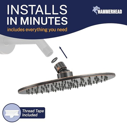 HammerHead Showers Solid Metal Round 8 Inch Rainfall Shower Head, High Flow Shower Head Optimized for Pressure, Oil Rubbed Bronze, 1.75 GPM - color: Oil Rubbed Bronze, size: 1.75 GPM