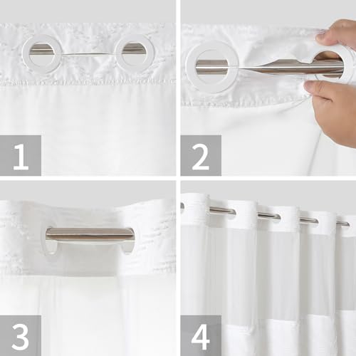 eachope No Hook Tufted Chevron Striped Shower Curtain with Snap-in Fabric Liner set-71Wx74H,Hotel Grade,Boho Style Waterproof Shower Curtain with See Through Top Window,White - color: White, size: 71"W x 74"L (Pack of 1)