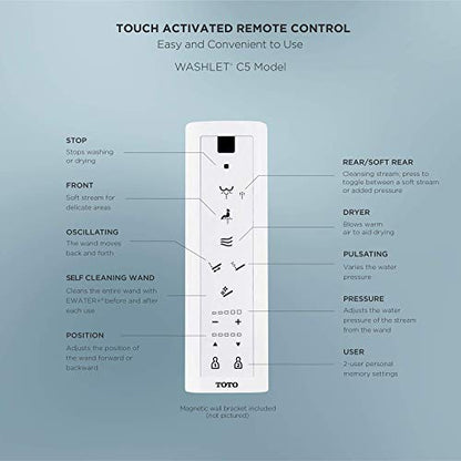 TOTO® WASHLET® C5 Electronic Bidet Toilet Seat with PREMIST and EWATER+ Wand Cleaning, Elongated, Cotton White - SW3084#01 - size: C5 Elongated