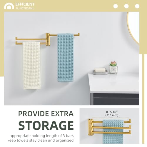 Angle Simple Hand Towel Holder for Bathroom, Swivel Bars, Brushed Dark Gold | Kitchen Towel Rack 9.84", SUS304 Stainless Steel, Foldable 3 Arms Hanger Space Saving - color: Brushed Dark Gold