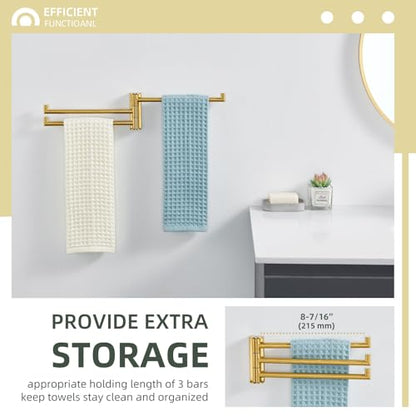 Angle Simple Hand Towel Holder for Bathroom, Swivel Bars, Brushed Dark Gold | Kitchen Towel Rack 9.84", SUS304 Stainless Steel, Foldable 3 Arms Hanger Space Saving - color: Brushed Dark Gold