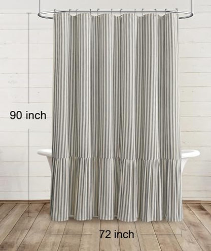 Farmhouse Shower Curtain Ruffle Linen Cream-Black Stripe 72"W x 90"L | Farmhouse Boho, Striped, Bottom Ruffle, Linen Fabric, Rustic, Country, Natural Look, Washable, for Bathroom Bathtub - color: Cream-blcak Stripe, size: 72"W x 90"L