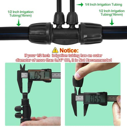 1/2 Inch To 1/4 Drip Irrigation Fittings - 8 Pack Drip Line Irrigation 1/2'' to 1/4'' Barbed Tee Adapter Anti-Drop Lock Nut Barbed Reducer 4 Way Connectors for Drip Irrigation System - size: 1/2" 4 Way Tee