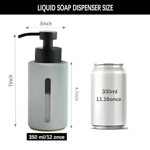 Enra Glass Dish Soap Dispenser with Window,12oz Light Gray Soap Dispenser with Stainless Steel Hand Lotion Pump,Refillable Bathroom Soap Dispenser for Bathroom Kitchen - color: Light Gray