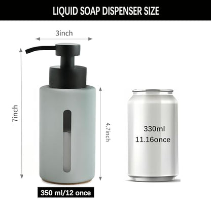 Enra Glass Dish Soap Dispenser with Window,12oz Light Gray Soap Dispenser with Stainless Steel Hand Lotion Pump,Refillable Bathroom Soap Dispenser for Bathroom Kitchen - color: Light Gray