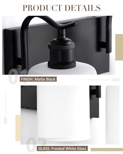 Black Vanity Light, 3-Light Bathroom Light Fixture, Modern Wall Sconce with Milk Glass, VL01BKW-3 - color: Black & Milk Glass, size: 3 LIGHT