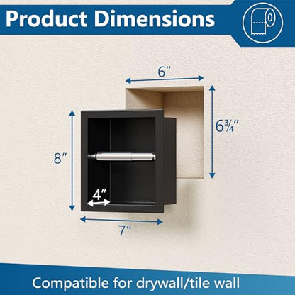 Neodrain Matte Black Recessed Toilet Paper Holder,for Standard/Mega Roll | 304 Stainless Steel,Built-in Wall Toilet Paper Holder ,Stylish Mega Roll Tissue Dispenser for Bathroom, RV - color: Matte Black
