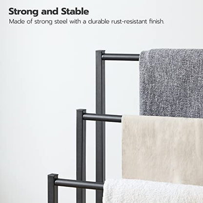 HOOBRO Free Standing Towel Rack, 3 Tier Blanket Rack, Blanket Holder for Bathroom, 23.6" L x 11" W x 31.9" H, Industrial Metal Drying and Display Rack with Shelf, Rustic Brown and Black BF06LB01 - color: Rustic Brown + Black, size: 23.6" L x 11" W x 31.9"