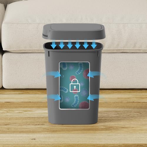 KSSKSS 3 Pack Bathroom Small Trash Can with Lid, 2.6 Gallon Slim Garbage Bin with Pop-Up Lid, 10L Plastic Wastebasket for Bedroom, Office, Kitchen, Toilet (Gray) - color: Gray-included Trash bags
