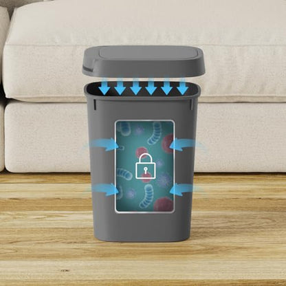 KSSKSS 3 Pack Bathroom Small Trash Can with Lid, 2.6 Gallon Slim Garbage Bin with Pop-Up Lid, 10L Plastic Wastebasket for Bedroom, Office, Kitchen, Toilet (Gray) - color: Gray-included Trash bags
