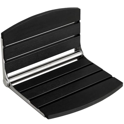 17.5" Wall Mounted Shower Seat, Fold Down Shower Seat Wall Mounted, HDPS Foldable Shower Seat, Folding Shower Seat Attached to Wall, for Inside Shower, Home Care(Black) - color: Black