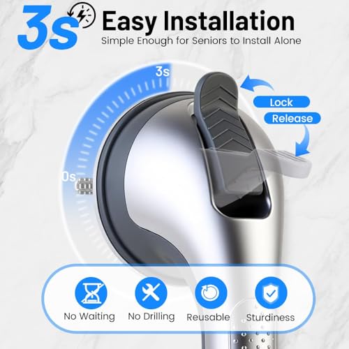 2PK Grab Bars for Shower Handle, Elderly Assistance Products Silver | Seniors Removable Bar Safety, Suction Cup for Bathtubs and Showers/Bathroom/Walls, Heavy Duty Handrails Grip, No Drilling - color: Silk Silver-2 PACK