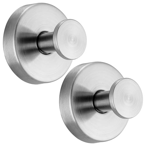 Suction Cup Hooks No Drill Stainless Steel Shower Hooks Towel Hook Heavy Duty on Smooth and Non-Porous Surfaces in Bathrooms Kitchen Bedroom (2, Brushed Nickel) - color: Brushed Nickel