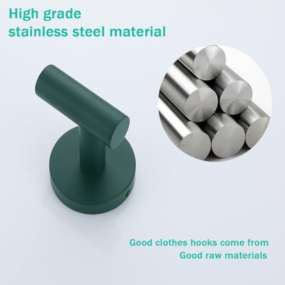 Towel Hooks for Bathrooms,Dark Green Wall Mount Hooks SUS 304 Stainless Steel Coat Hook Robe Hook Towel Hook 2 Count for Kitchen,Bedroom (Drilling),SE96006-8DKG - color: Dark Green