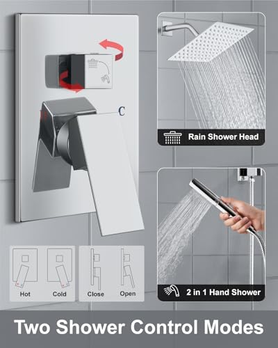 Aolemi Shower System with Rain Head and Handheld,8-Inch,Polish Chrome | High-Pressure Shower Faucet Set with Dual-Function Handheld,Rough-In Valve,1.8 GPM,Wall-Mount Trim Kit - color: Polish Chrome, size: 8 Inch