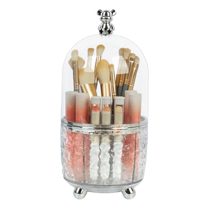 Dezzer Makeup Brush Holder with Lid, 360 Rotating Dustproof Make Up Organizers, 6 Slot Make up Brush Holder for Vanity Bathroom Countertop Office, Clear - size: 4.8x9.8 inch-Clear