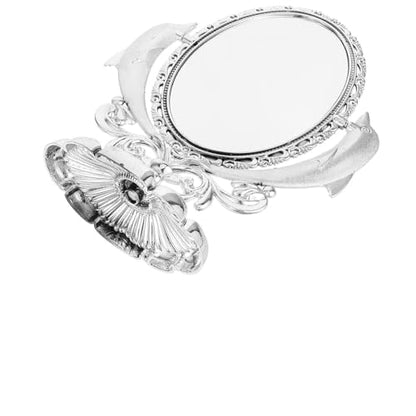 COLLBATH Double-Sided Makeup Mirror with Stand for Tabletop Use, Swivel Cosmetic Mirror with Reflection, Silver Plastic and Glass Material, Elegant Design for Dresser or Vanity