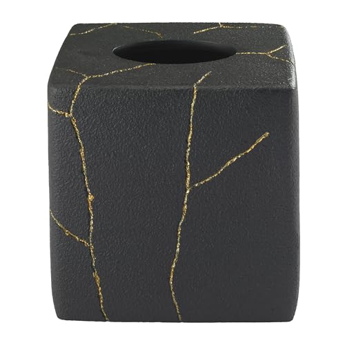 Nicole Miller - Tissue Box Cover, Resin Countertop Accessories, Dorm Room Essentials (Sydney Collection, Black/Gold) - size: Tissue Box Cover