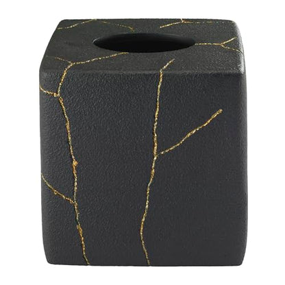 Nicole Miller - Tissue Box Cover, Resin Countertop Accessories, Dorm Room Essentials (Sydney Collection, Black/Gold) - size: Tissue Box Cover